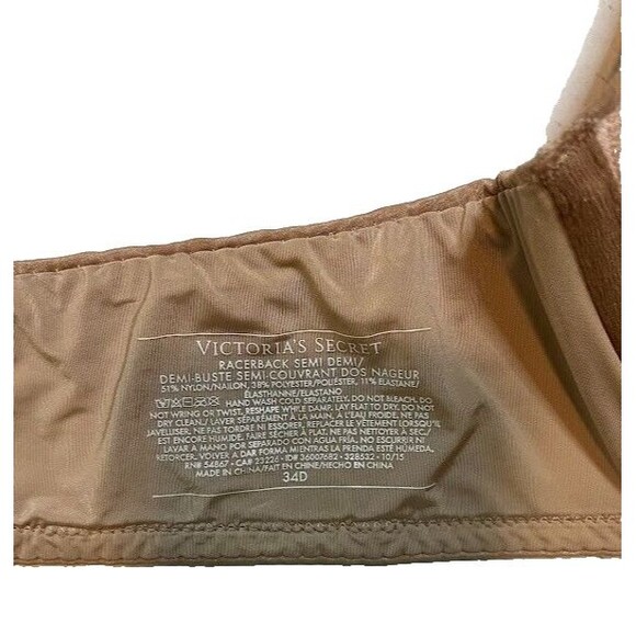 Victoria's Secret Beige Racerback Semi Demi/Demi Buste Underwire Bra SZ 34D - Picture 2 of 3